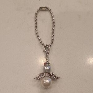 Silver Angel Wing Pearl Gem Keychain